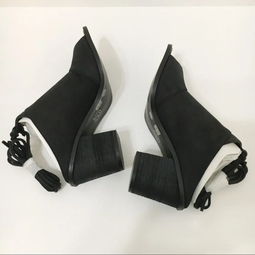 Chinese Laundry Size‎ 6 Black Leather Ankle Wrap Peep Toe Mules Shoes Heels